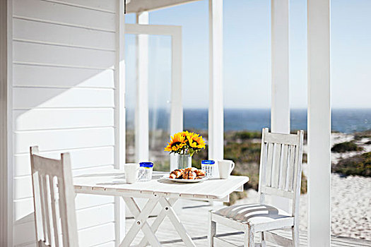 咖啡,糕点,庭院桌,远眺,海洋