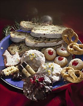 盘子,圣诞饼干,果子甜面包