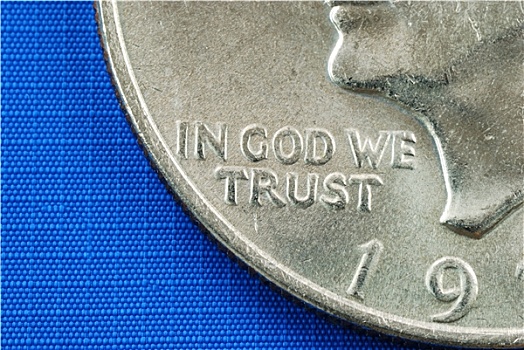 神,信任,美元硬币,隔绝,蓝色背景