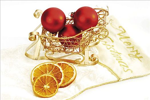 金色,雪撬,拿着,红色,圣诞球,装饰