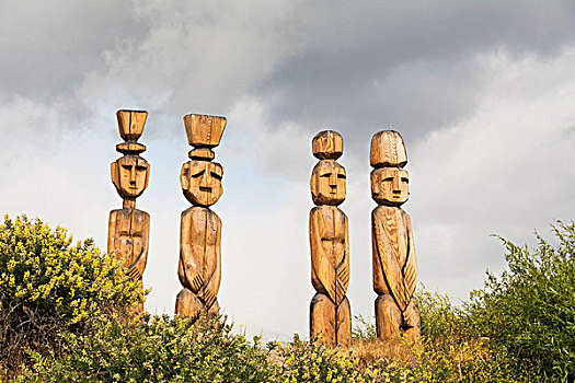 四个,木雕,海岸,巴塔哥尼亚,巴里洛切,阿根廷