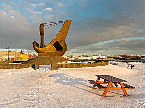 雷克雅奈斯,半岛,冬天,纪念建筑,港口,大幅,尺寸