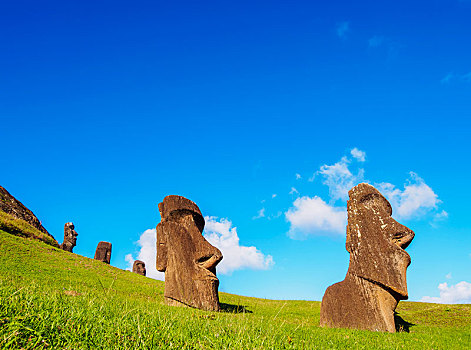 复活节岛石像,采石场,斜坡,拉诺拉拉库采石场,火山,拉帕努伊国家公园,复活节岛,智利,南美