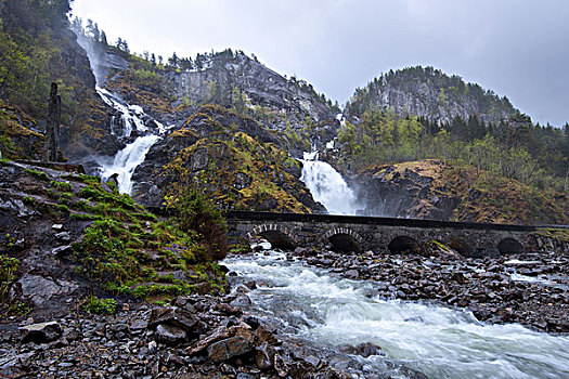 瀑布,霍达兰,挪威,欧洲