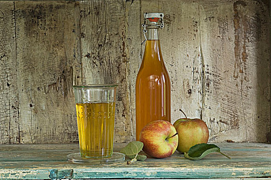 瓶子,玻璃杯,苹果汁,苹果,乡村,架子