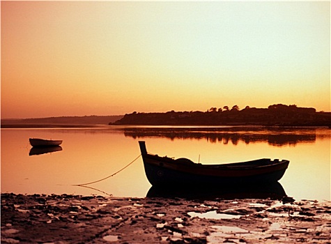 渔船,日落,葡萄牙