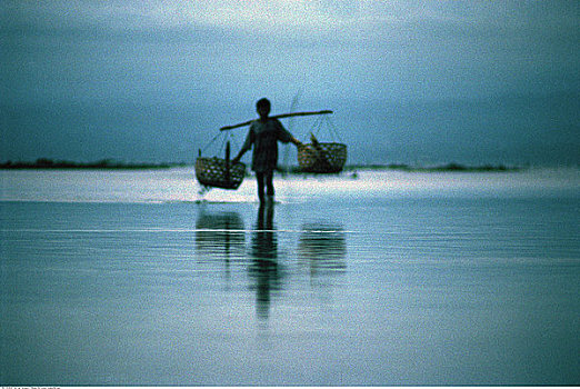 男人,篮子,巴厘岛,印度尼西亚
