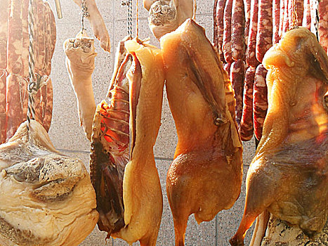 安徽,徽州,黄山,香肠,腊肉,年货,过节,食物,红色,油亮,猪肉,咸肉,咸鸭,火腿