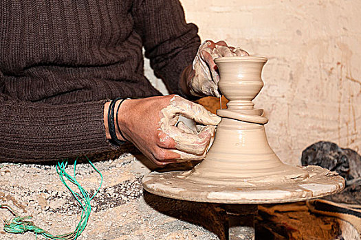 陶轮,陶瓷,制造,陶器,杰尔巴,突尼斯,非洲