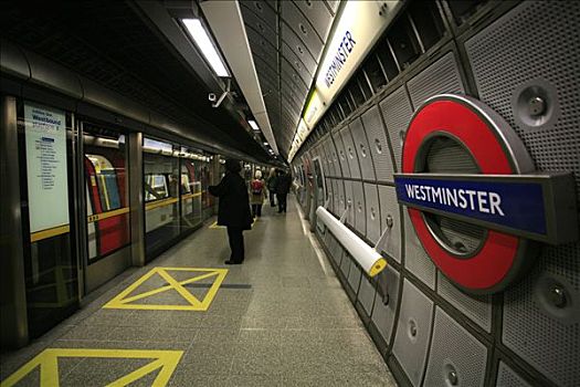 威斯敏斯特,标识,地铁站,喜庆,线条,伦敦,英格兰,英国