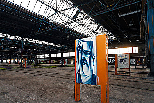 大,修理,涂鸦,头部,店,德国,铁路,2003年,北莱茵威斯特伐利亚,欧洲