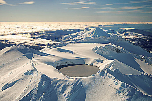 火山湖,山,远景,东加里罗国家公园,中心,高原,北岛,新西兰,俯视