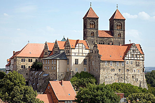 城堡,教堂,城堡山,奎德琳堡,萨克森安哈尔特,德国,欧洲