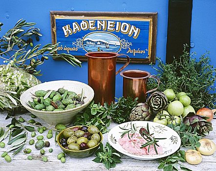 药草,蔬菜,希腊风味