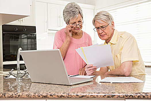 老年,夫妻,支付,帐单,笔记本电脑