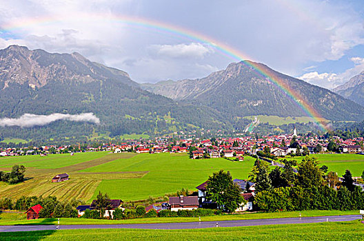 风景,奥伯斯多夫,彩虹,山,滑雪,跳跃,背影,地区,巴伐利亚,德国,欧洲