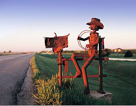 邮箱,牛仔,雕塑,钢铁,堪萨斯,美国