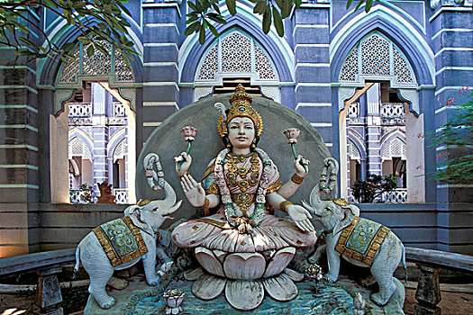 印度教,女神,站立,高兴,漂亮,和谐,繁荣,两只,象,正面,老,商业,别墅,泰米尔纳德邦,印度南部,印度,亚洲
