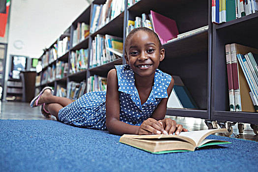 微笑,女孩,书本,卧,架子,图书馆,头像