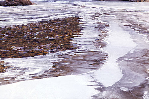 水面上化开的冰形成的花纹