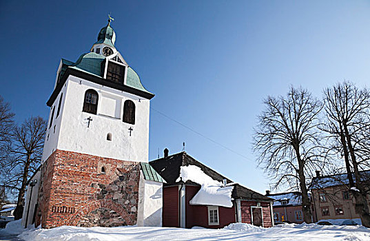 老,钟楼,中世纪,大教堂,城镇,芬兰