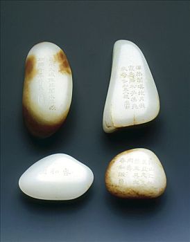 四个,玉,鹅卵石,纸,重量,清朝,中国,18世纪,艺术家,未知