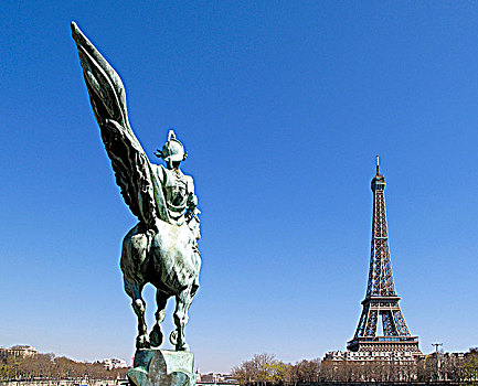法国,巴黎,巴黎七区,埃菲尔铁塔,雕塑,前景