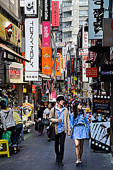 韩国,首尔,购物街,城市,中心,明洞,地区
