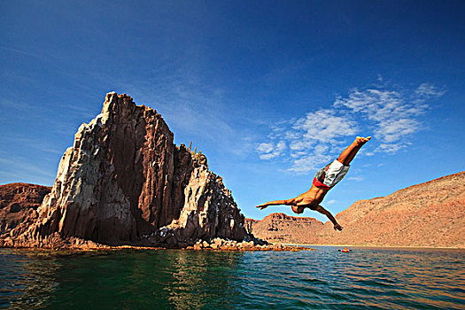 一个,男人,水,岛屿,靠近,北下加利福尼亚州,墨西哥