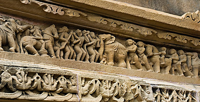雕塑,特写,庙宇,克久拉霍,地区,中央邦,印度