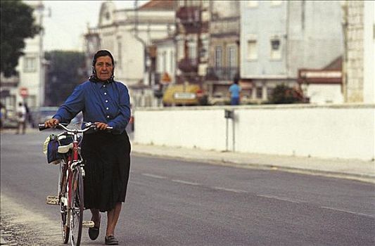女人,自行车,里斯本,葡萄牙,欧洲