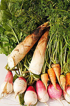 一堆蔬菜,胡萝卜,笋,白萝卜