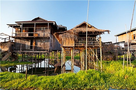 漂浮,乡村,房子,茵莱湖,缅甸