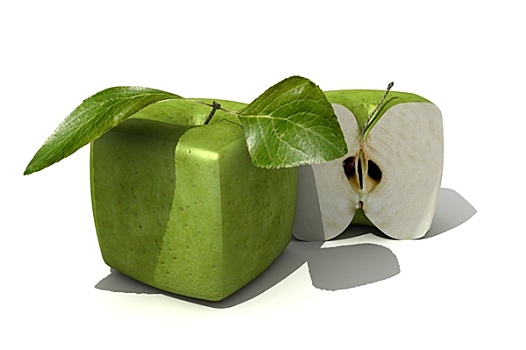 立方体,苹果,一半