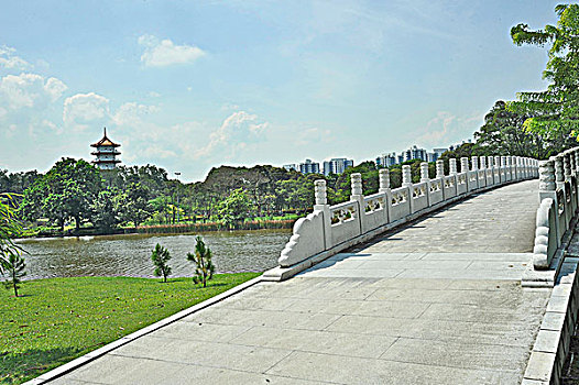 步行桥,公园,白色,彩虹桥,中式花园,东方,西部,区域,新加坡