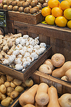 蒜,姜,土豆,南瓜,展示,杂货店,市场