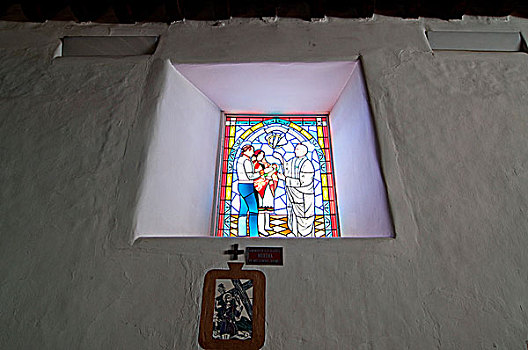 彩色玻璃窗,大教堂,圣达菲,新墨西哥,美国