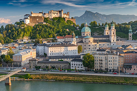 风景,老城,霍亨萨尔斯堡城堡,城堡,萨尔茨堡大教堂,教区教堂,萨尔茨堡,奥地利