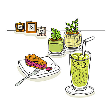 果汁,蛋糕,盆栽