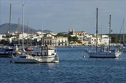 湾,船,乡村,波尔图,马略卡岛,西班牙