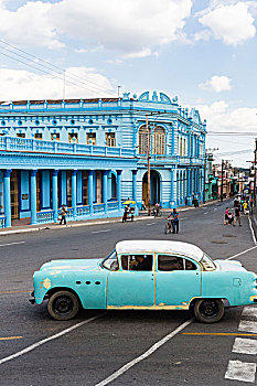 老爷车,正面,殖民建筑,古巴