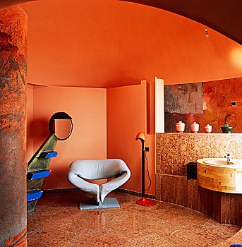 带,椅子,站立,角,橙色,浴室