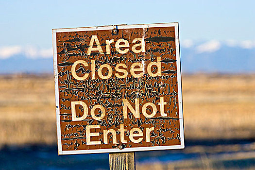 美国,科罗拉多,警告标识,蒙特卡罗,远景,国家野生动植物保护区