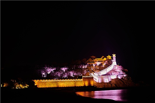 人间仙境蓬莱阁古建筑群夜景振扬门