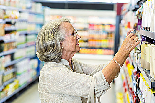 老年,女人,买,食物,超市