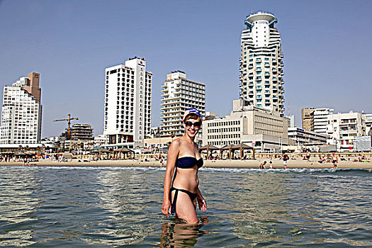 年轻,女人,海滩,特拉维夫,以色列,中东