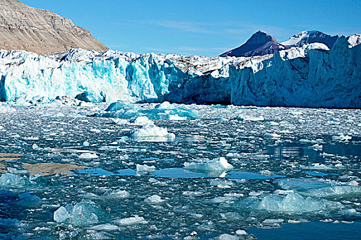 北极,斯瓦尔巴特群岛,冰河,海冰,碎片,融化