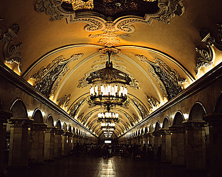 地铁,火车站,华丽,装饰,天花板,壁画,莫斯科,俄罗斯