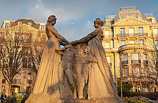 巴黎,地区,广场,皇后,雕塑,赛纳河,感谢,认同,比利时,法国