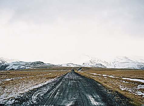 土路,远景,雪山,冰岛